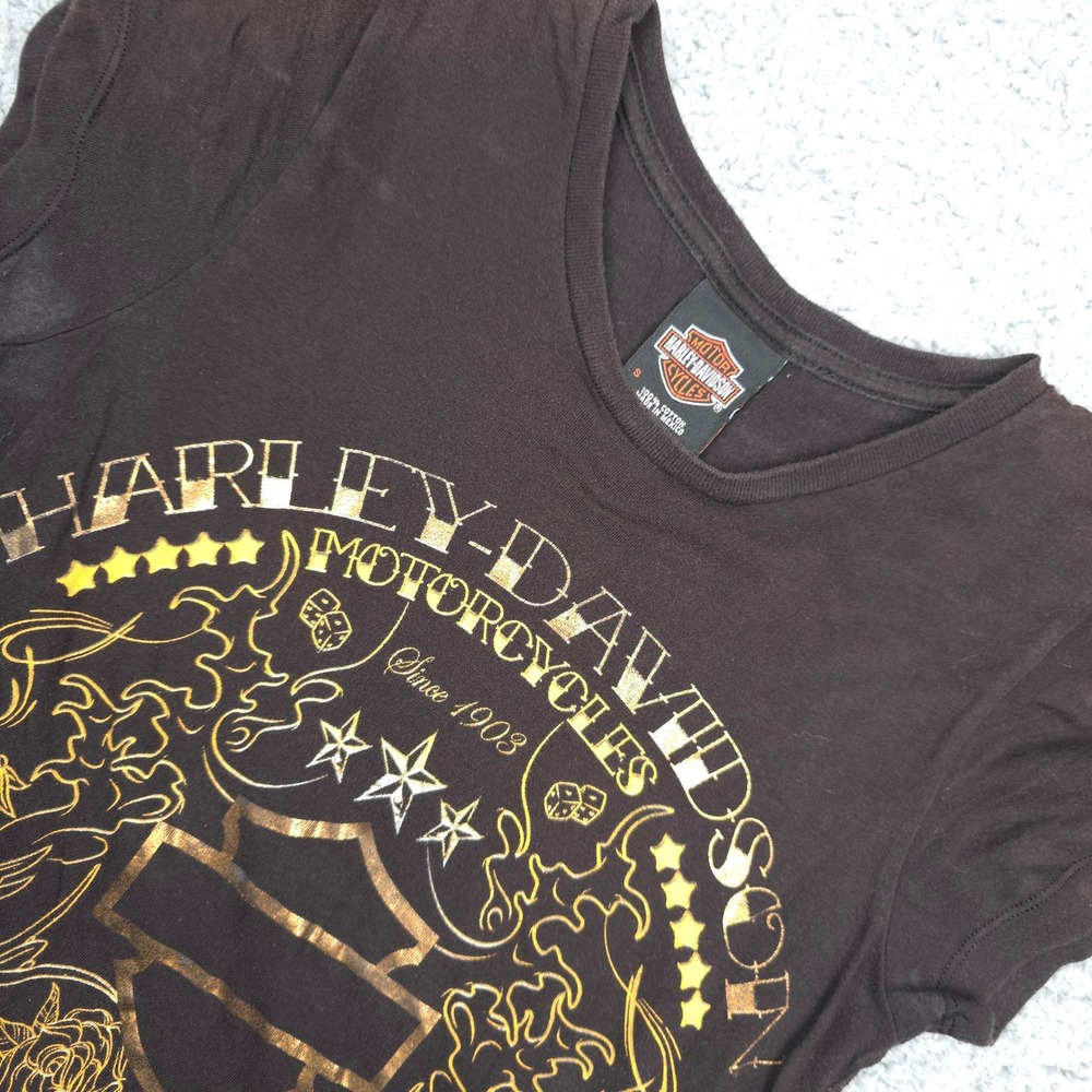 Harley-Davidson Graphic Tee Motorcycles Short Sleeve Brown‎ Top S